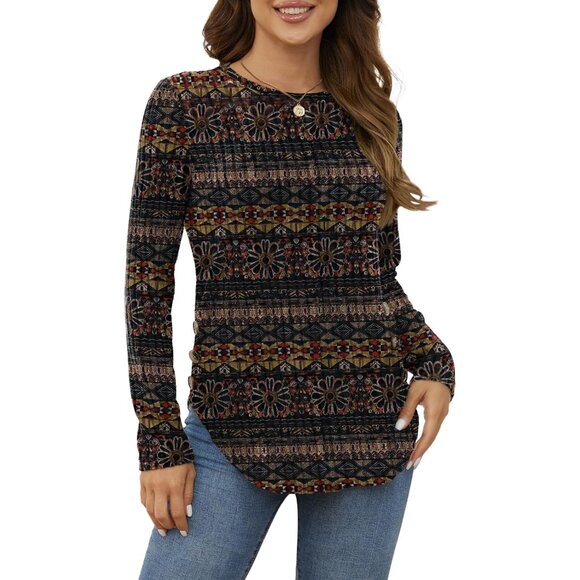 Tops - Women's Long Sleeve Sweater Tunic Lightweight Casual Fall Top X-Large